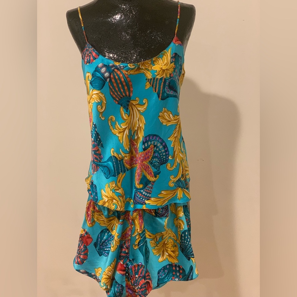 Vibrant Pure Silk Luxury Lingerie Set in a beautiful Tropical Shell Print.  Sz M